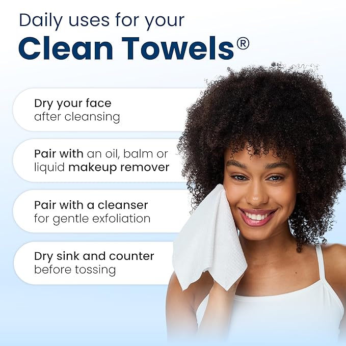 Clean Skin Club Clean Towels XL®, 100% USDA Biobased Face Towel, Disposable Face Towelette, Eczema Association Accepted, Makeup Remover Dry Wipes, Ultra Soft, 50 ct per pack, 2 Packs, 100 Ct Total