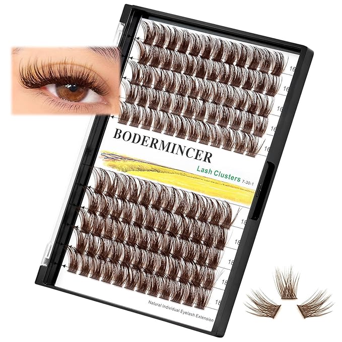 Bodermincer 120 Clusters 10mm+12mm/12mm+14mm/14mm+16mm Mixed Wide Cluster False Eyelash Individual Cluster EyeLashes Grafting Fake False Eyelashes Eyelash Extension (Brown 16mm+18mm Mixed)