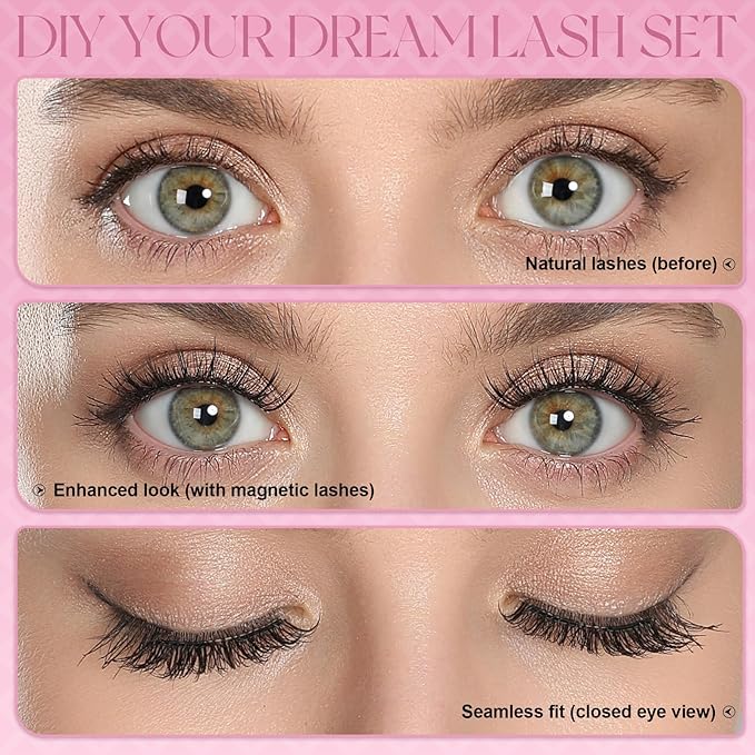 Soft Reusable Magnetic Eyelashes with Applicator, Natural False Lash Clusters, Wispy Lashes No Glue Needed, Easy to Wear and Remove