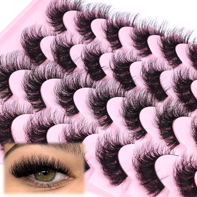Mink Lashes Volume Cat Eye Thick zanlufly False Eyelashes Natural Curly Fake Eyelashes 18MM Full 8D Volume Lashes Pack 14 Pairs