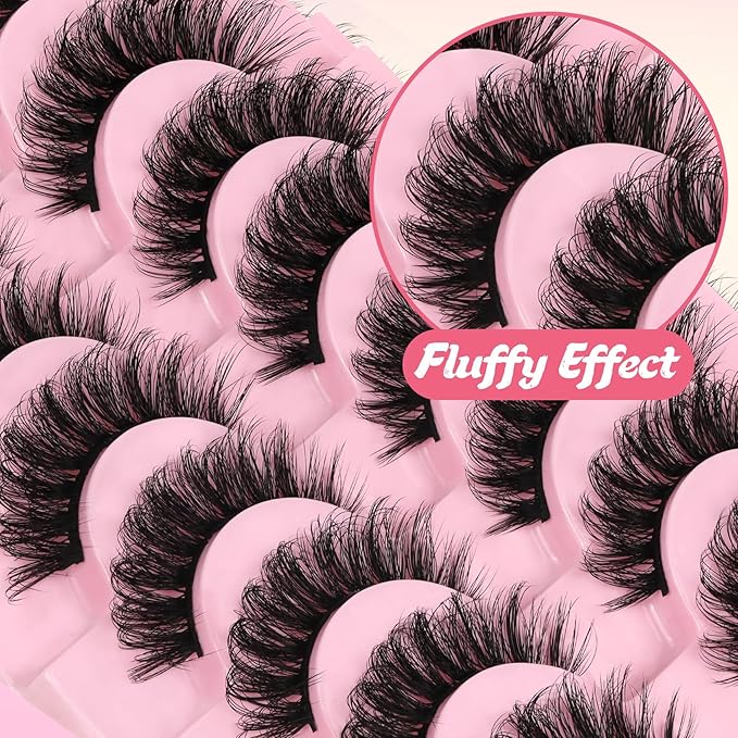 Ahrikiss Lashes Russian Strip Lashes That Look Like Extensions D Curl Fluffy False Eyelashes 10 Pairs 3D Volume Fake Lashes Wispy Faux Mink Lashes Natural Look (D17)