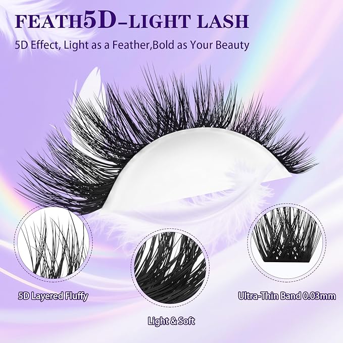 B&Q Lash Clusters Kit 144 pcs 5D Layered Volume Lash Extension Kit 8-18 mm Feathery Soft Lightweight Eyelash Clusters with Waterproof Bond and Seal Eyelash Applicator Remover (Set-Feath5D 03)