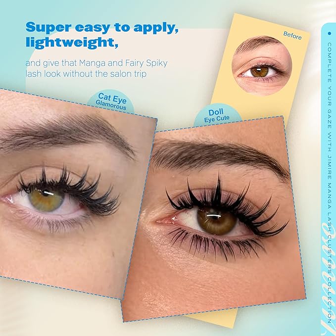 JIMIRE Fairy Lash Clusters Wispy Cluster Eyelash Extensions Manga Eyelash Clusters with Spikes 10-16MM Anime Cluster Lashes C-Curly Individual Lashes 110Pcs DIY Anime Lash Extensions at Home