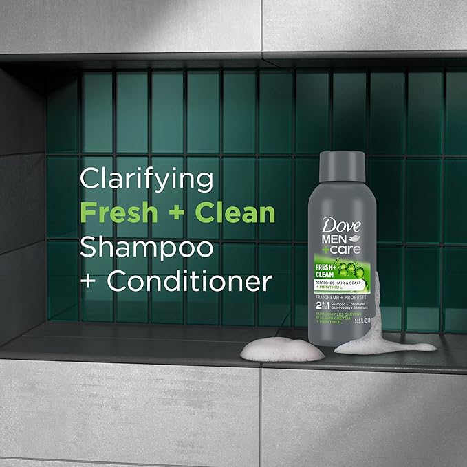 DOVE MEN + CARE Fortifying 2 in 1 Shampoo and Conditioner Fresh and Clean with Caffeine for Normal to Oily Hair Helps Strengthen Thinning Hair 3 oz
