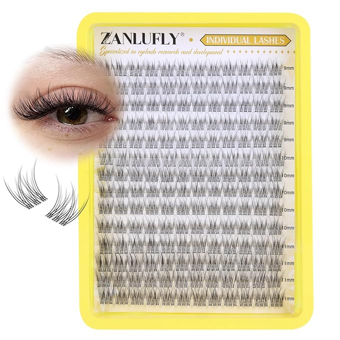 Cluster Lashes Natural Eyelash Clusters CC-Curly Eyelash Extension Wispy Individual Lashes Clusters Clear Band ZANLUFLY DIY Lash Extension (9MM 10MM 11MM,140Pcs)