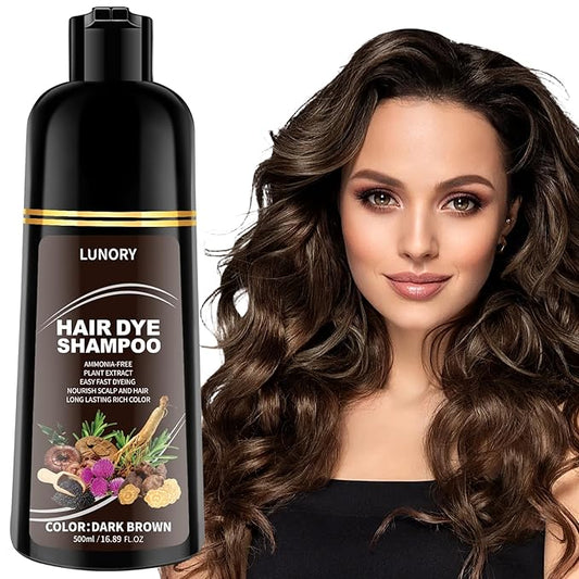 Dark Brown Hair Dye Shampoo for 100% Gray Coverage - 3 IN 1 Hair Color Shampoo with Argan Oil & Ginseng, Ammonia & Paraben Free, Long Lasting Semi-Permanent Natural Color for Women & Men (500ml)
