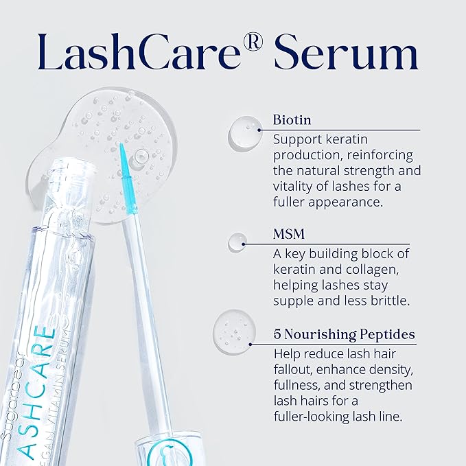 SugarbearPRO LashCare Vitamin Serum with Peptides MSM and Biotin | Vegan Formula | 3 Month Supply for Fuller Healthier Looking Lashes