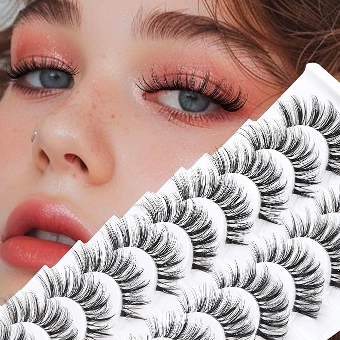 Veleasha Lashes Fluffy False Eyelashes with Clear Band Long Eyelashes Looks Like Lash Extensions CC Curl Soft Fake Lashes Strips Lashes 10 Pairs Pack (Bold Length)