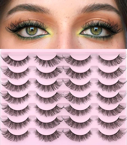 Natural Lashes Wispy Faux Mink Lashes Natural Look Cat Eye False Eyelashes Strip Lash 16mm Short Eyelashes Pack 14 Pairs