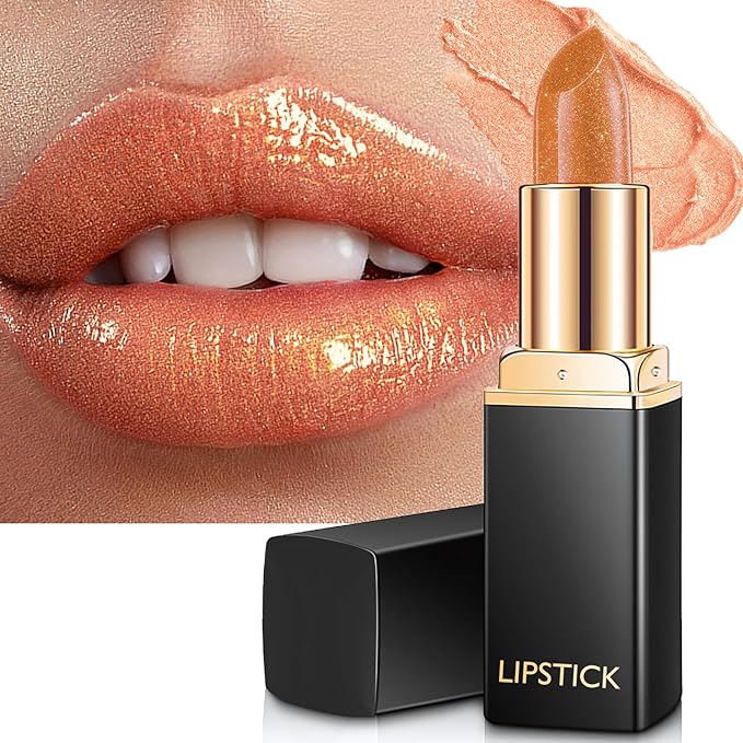 Saharagold Shimmer Metallic Lipstick for Women, Glitter Lip Stick Long Lasting Waterproof Moisturizing Lightweight Full Coverage Lip Makeup, High Shine Non-Sticky Pearl Shiny Cream Lipstick, 06