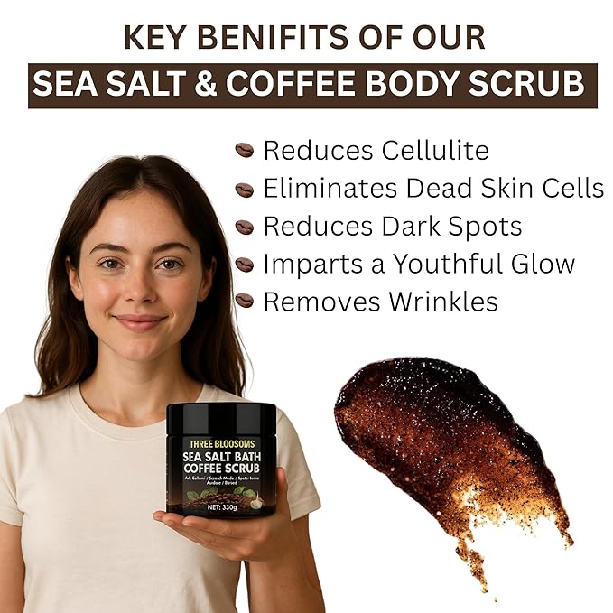 Coffee Scrub Body Exfoliator, 350g Anti Cellulite, Anti aging, Removes Dark Circles, Wrinkles, Gift for Women and Men, contains Coffe-Seeds, Sea Salt, Coconut Oil, Leaf Extracts (350g, Coffee Scrub)