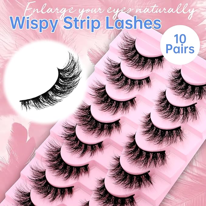 Fake Eyelashes Fluffy Strip Lashes Mink False Lashes Comfortable False Eyelashes By GEMERRY(10 Pairs, A04)
