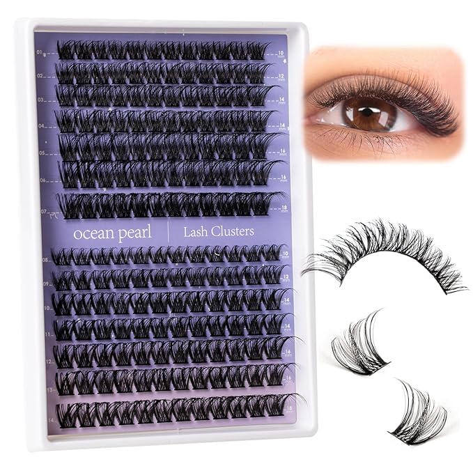 Ocean Pearl Lash Clusters Kit 168pcs,Eyelashes,spike-effect cluster lashes,10-18mm manga/anime-inspired lashes clusters,DIY Cluster Eyelash Extensions kit with lash bond+seal+remover+tweezers-DM01+M38
