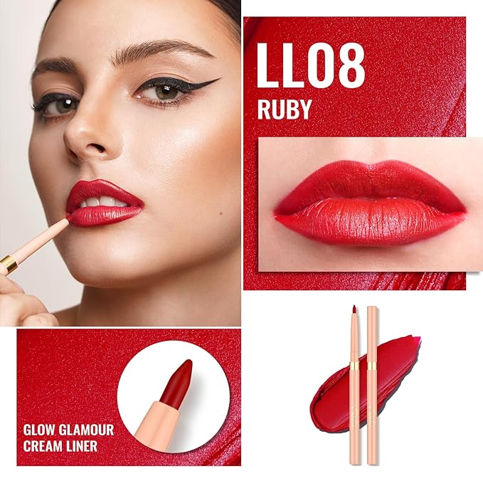 Oulac Waterproof Lipliner Pencil Set - Smooth and Creamy, Retractable Lip Makeup for Precision Application, Vegan & Cruelty-Free, LL06+LL08+10