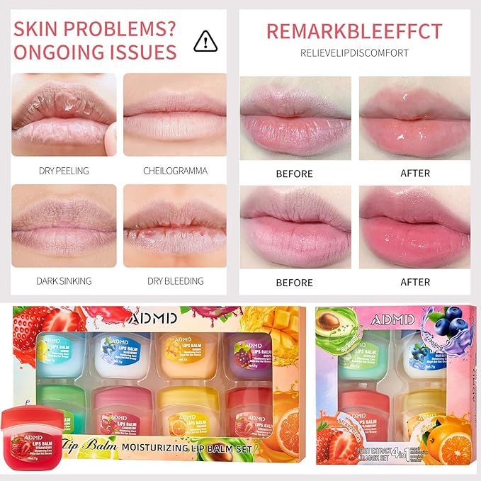 Admd Fruity Lip Balm Set,24Packs Fruit Flavored Lip Care Set,Mini Colorless Lipsticks,Moisturizing Masks, Long-lasting Nourishing Smooth Soft, Hydrated Lips Overnight (24Pcs)