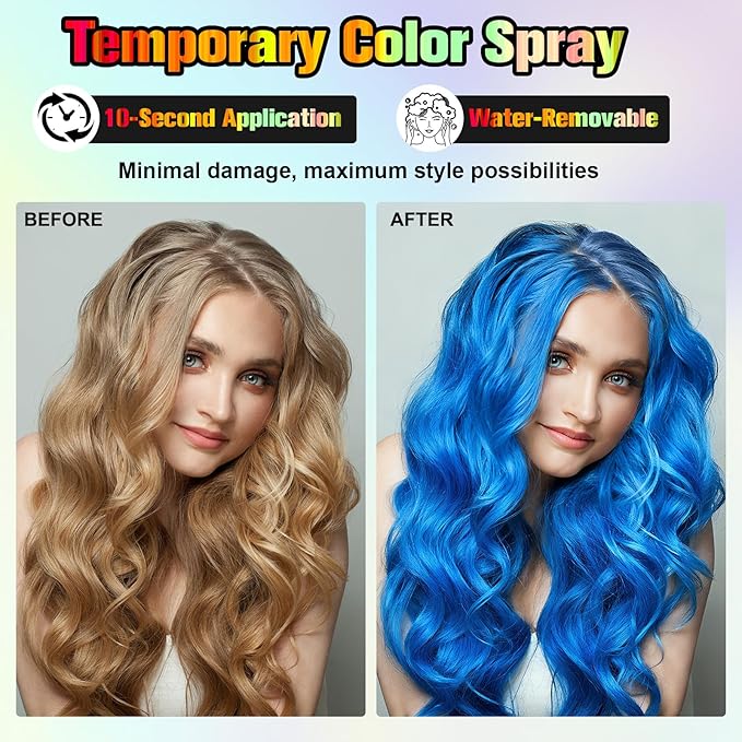 Temporary Hair Spray Color for Kids Women - One-Time Use Green Hair Spray, Vegan and Cruelty-Free Semi-Permanent Hair Color Dye (4.02Oz, Blue)