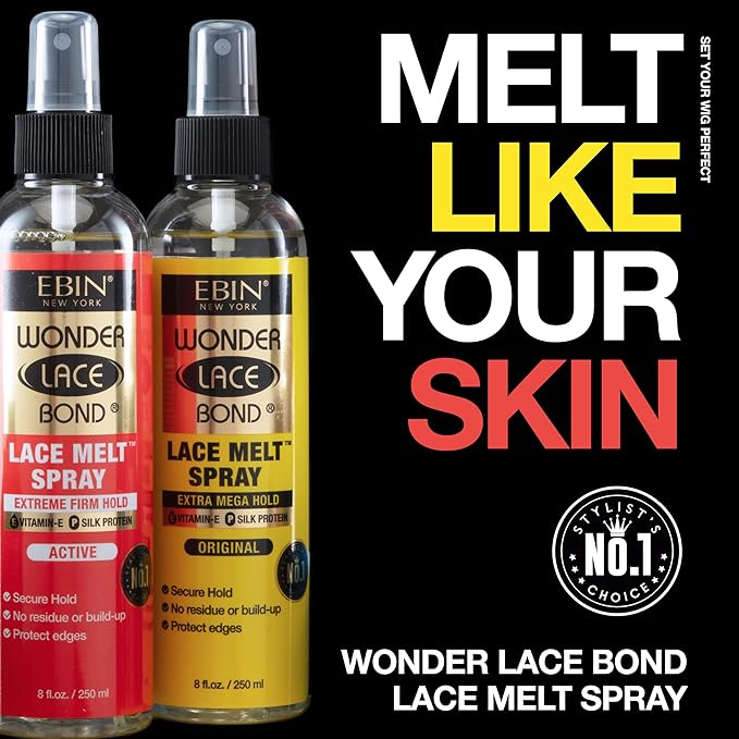 Wonder Lace Bond Melt Spray 8.25 Fl Oz / 250 ml - Extreme Firm Hold (Original) | Flawless,Natural, and Sea mleass finish, No Reside, Long Lasting Formula with Protecting Edges, Perfect for wigs