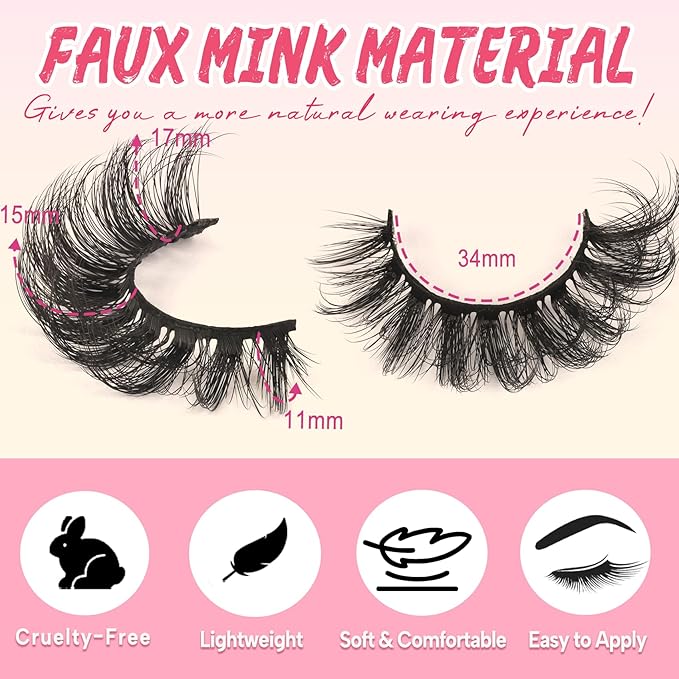 Ahrikiss Lashes Russian Strip Lashes That Look Like Extensions D Curl Fluffy False Eyelashes 10 Pairs 3D Volume Fake Lashes Wispy Faux Mink Lashes Natural Look (D17)