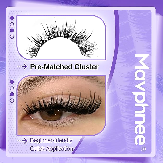 Fairy Lash Clusters Cat Eye Eyelash Clusters Wispy Cluster Lash Extensions Wet Look Individual Lashes Left Right Eye Cluster Eyelash Extensions 144Pcs DIY Lashes Pack by Mavphnee
