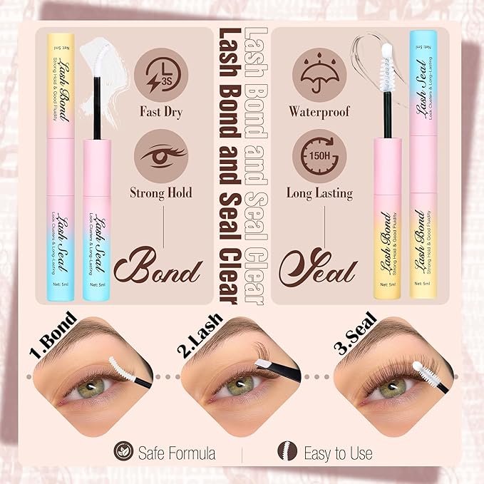 Brown Lash Clusters Kit Natural Eyelash Extension Kit Gently Fluffy Lashes Extensions C-Curly Dark Brown Cluster Lashes with Lash Bond and Seal Clear and Tweezers Daily DIY Lash Kit (154PCS, 8-16MM)