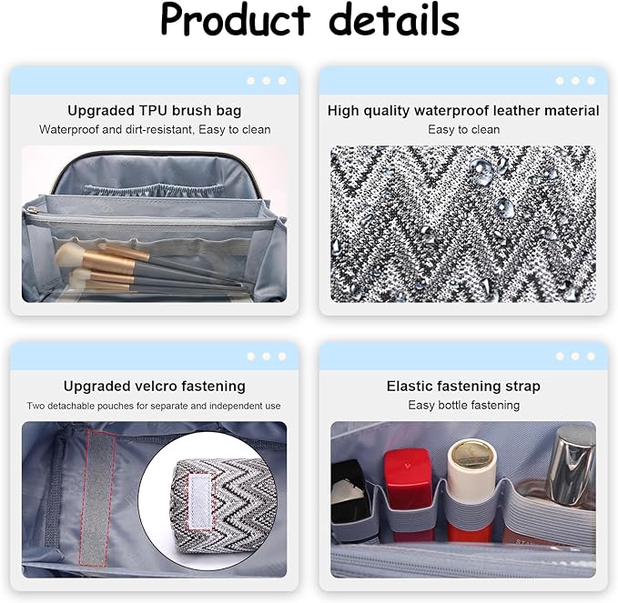 BOYATU Travel Makeup Bag for Women: Western Boho Make up Bag Set of 3 - Large Capacity Vegan Leather Cosmetic Bag - Waterproof Toiletry Bag with Compartments & Handle & Divider(J-3-Black)