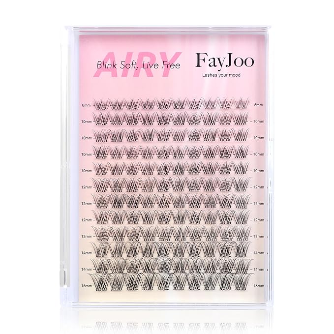 Natural Wispy Soft Lash Clusters with 0.05mm Invisible Band, C Curl 8-16mm, DIY Salon Effect Lightweight Lash Extensions, FayJoo AIRY 11 Lash Only