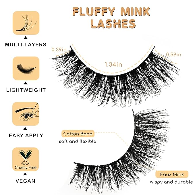 Lashes Volume Mink Eyelashes 14 Pairs Cateye Lash Strips Wispy Cat Eye Lashes Natural Look 10-15mm Short Thick Fluffy False Strip Eyelash Full Small Fake Lashes Pack Black Pestañas Postizas