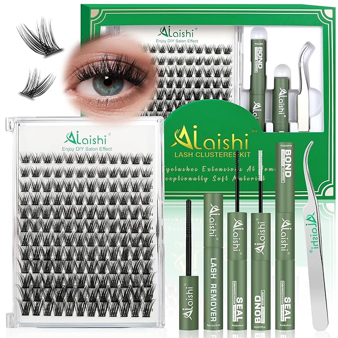 Lash Clusters Kit, DIY 3D Cluster Eyelash Extensions 10‑18mm,144pcs Fluffy D Curl Soft Natural Lashes with Bond and Seal,Remover,Tweezers–Fake Cat Eye Wispy Individual Clusters MIX1-3-L