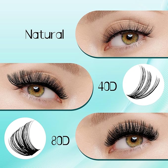 GEMERRY Eyelash Extension Kit Thick Curl Fluffy Clusters Kit With Lash Bond and Seal, Tweezers, DIY Lash Extension (80P-10-18mm)