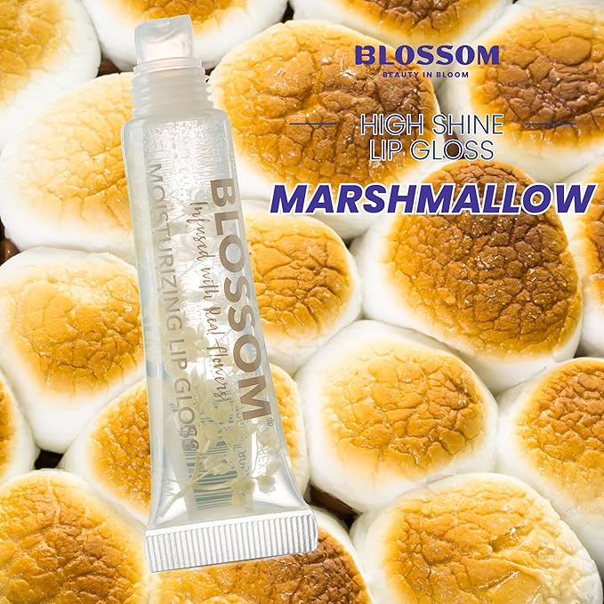 Blossom Scented Moisturizing Lip Gloss Tubes, Infused with Real Flowers, 0.9 fl. oz/27ml, 3 pack Holiday Full Size Gift Set, Candy Cane, Sugar Cookie, Marshmallow