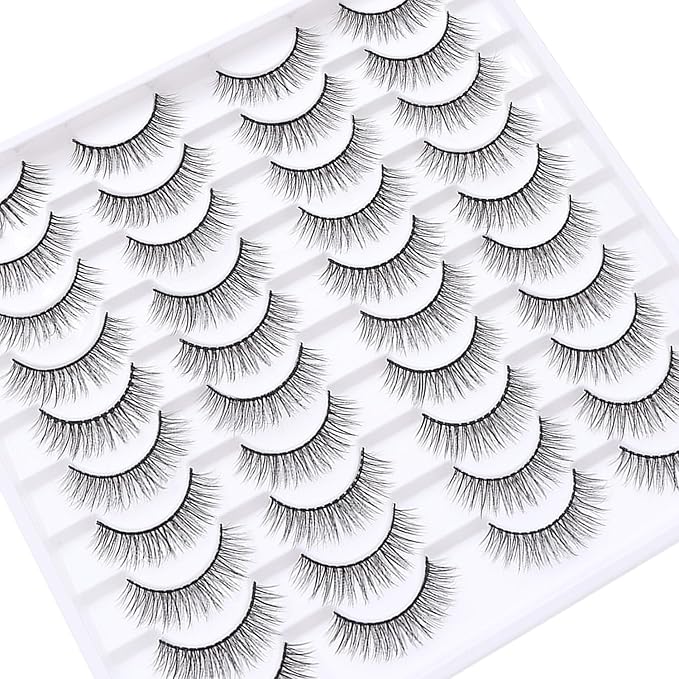 False Eyelashes 20 Pairs Wispy Lashes Faux Mink Lashes 14mm 3D Fluffy Cat Eye Lashes （style 20-063)