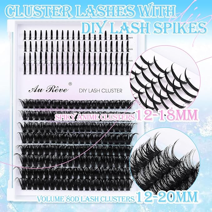 Lash Clusters Spikes Eyelash Clusters with Spiky Cluster 12-18mm Fluffy Volume 80D Individual Lashes Lash Extensions Wispy D Curl Manga Natural Cluster Anime Eyelash Extensions