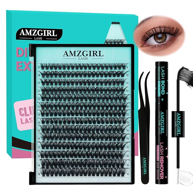 Lash Extension Kit 280PCS Eyelash Clusters 60D DIY Eyelash Extension Kit Individual Lashes Natural Lash Clusters Kit with Lash Bond and Remover, Lash Tweezers(D-Mix9-16mm Kit)