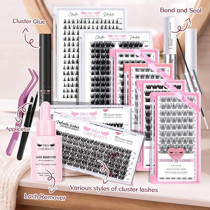Cluster Lashes 72 Pcs Lash Clusters DIY Eyelash Extension Individual Lashes Into You-02 D-12mm Thin Band Easy to Apply at home Lashes