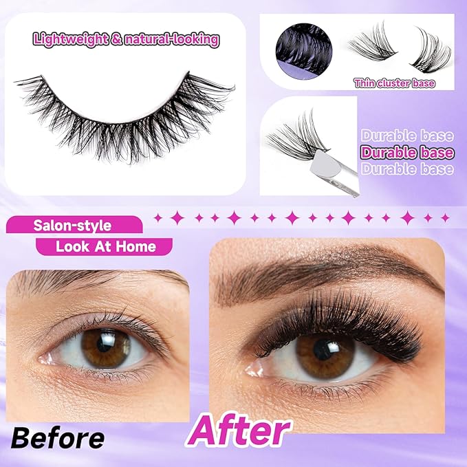 Ocean Pearl Lash Clusters Kit 168pcs,Eyelashes,spike-effect cluster lashes,10-18mm manga/anime-inspired lashes clusters,DIY Cluster Eyelash Extensions kit with lash bond+seal+remover+tweezers-DM01+M38