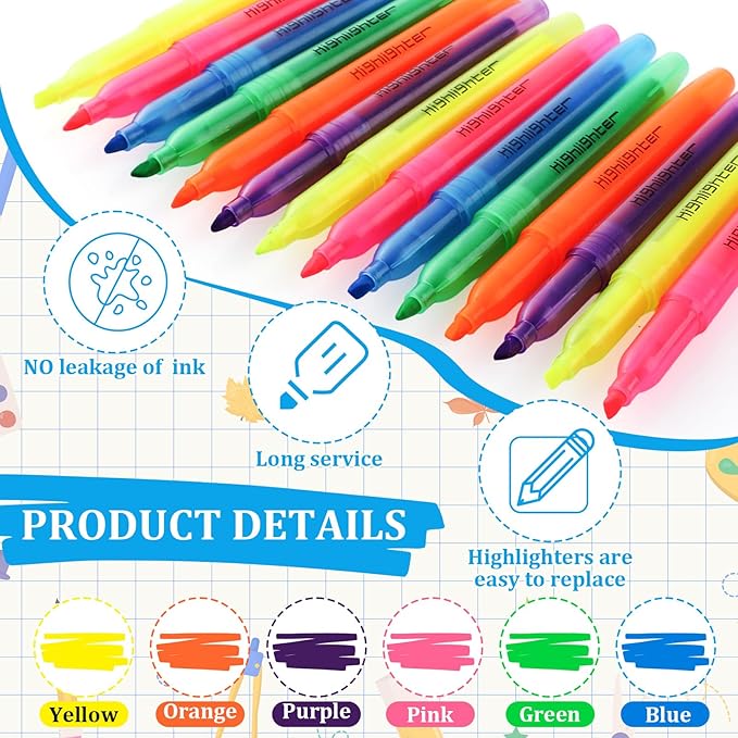 Maitys 180 Pcs Bulk Highlighters for Classroom with 30 Boxes Mini No Bleed Pack of Skinny Bible Highlighter Church Christian Gifts Bulk Fluorescent Pen Operation Christmas Items(Colorful)