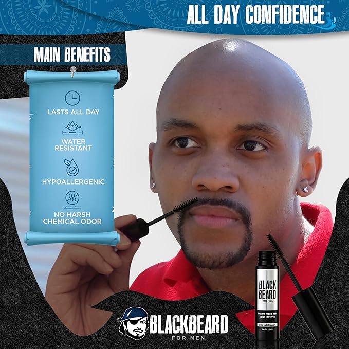Blackbeard for Men Instant Beard Color – All Day Beard, Mustache, Eyebrow, and Sideburns Color – Temporary, Hypoallergenic Beard Dye Alternative – Up to 45 applications – Brown/Black 1 Pack