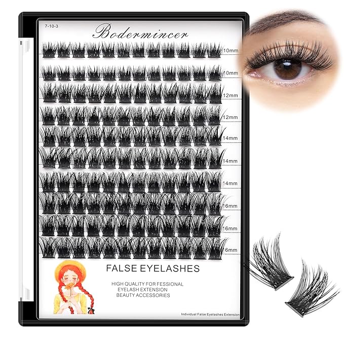 Bodermincer Lash Clusters D Curl Black/Brown/Colored Lashes 10-12-14/12-14-16/16-18-20mm Mixed Lash Clusters Kit For Beginner (B01-Black-25mm)