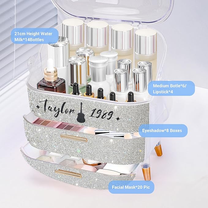 Teen Girls Gift Makeup Organizer,Skincare Organizer Jewelry Storage,Cosmetics Storage and Display Case,Make Up Holders and Organizers for Countertop,Bathroom Organizer (Text)