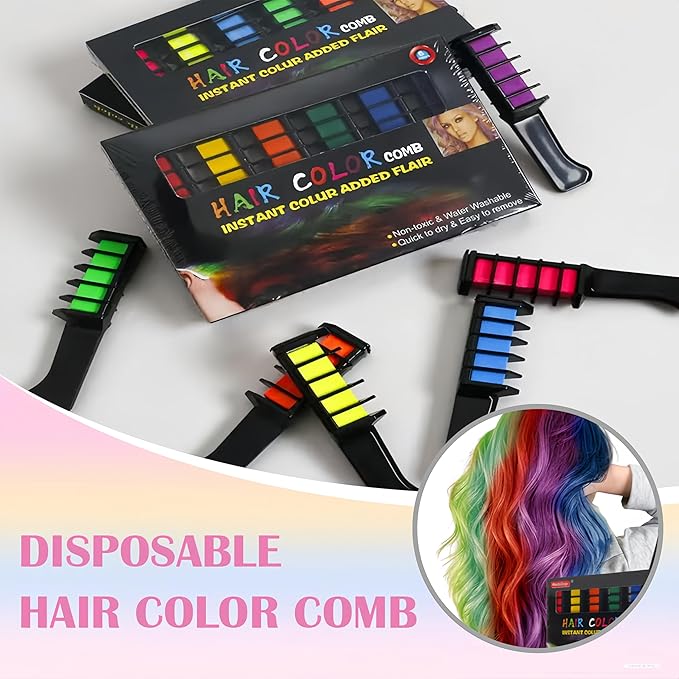 12 Colors Festive Fun Hair Chalk Combs, Instant Hair Color Comb Washable Quick Dry Vibrant Temporary Color for Birthday Christmas Party Gifts for Teenage Girls Kids (12 Colors)