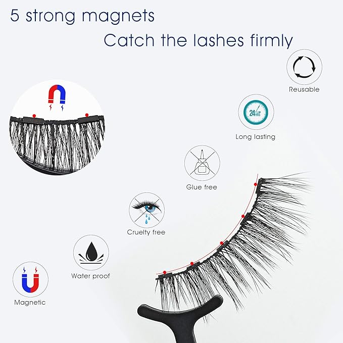 Alcastar Magnetic Eyelashes with Eyeliner Kit, Magnetic Lashes Natural Looking with, Reusable,Long Lasting, Easy Apply,Cruelty-Free. (B-cat eye7-2D21)
