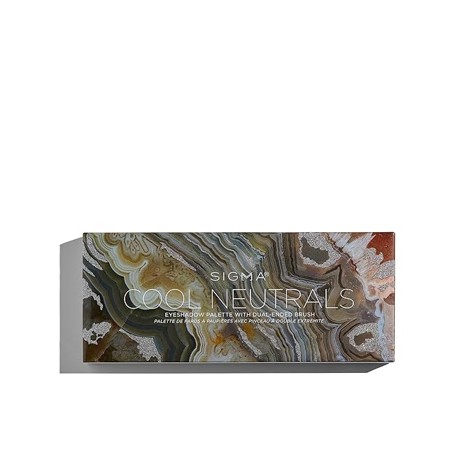 Sigma Beauty Cool Neutrals Eyeshadow Palette with Dual-Ended Brush, 14 Cool-Toned Eye Shadows - Includes Mirror, Waterproof Technology, Mixture of Finishes, 2-Year Warranty