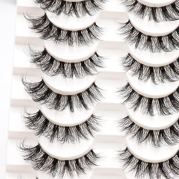 Veleasha Russian Strip Lashes with Clear Band Looks Like Eyelash Extensions D Curl Lash Strips 10 Pairs Pack (DT11)