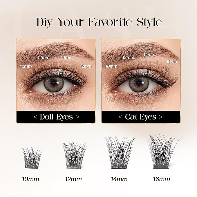 BEFER Lash Clusters, 180 Pcs D Curl Eyelash Clusters 3D Fluffy Volume Individual Lashes Extensions 10-16MM Cluster Eyelash Wispy Cluster Lashes DIY At Home(Enigma,FD09)