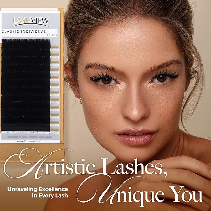 LASHVIEW 0.20 Thickness Silk Fake Eyelash D Curl 12mm Extensions Thick Lashes Natural Individual Semi-Permanent Eyelashes Application for Professional Salon Use