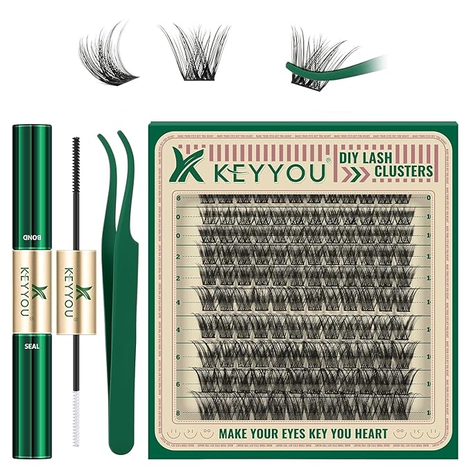 Lash Extension Kit 120pcs Lash Clusters Lash Bond and Seal Eyelash Extension Kit KEYYOU D Curl 8-18MIX Soft Natural Lashes with Lash Applicator for DIY at Home(Kit-DV02-8-18MIX)