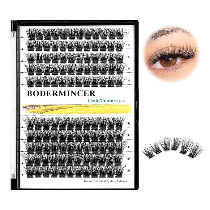 Bodermincer 120 Clusters 10mm+12mm/12mm+14mm Mixed Lash Cluster False Eyelash Individual Cluster EyeLashes Grafting Fake False Eyelashes Eyelash Extension (M01-Black-14mm)