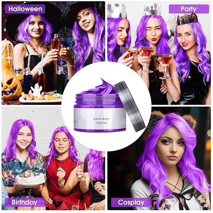Washable Hair Styling Clay Wax for Crazy Hair Coloring and Cosplay Party, Makeup Gift Set for Kids, Girls, Men, and Women (Ash Purple, 4.23 Ounces)