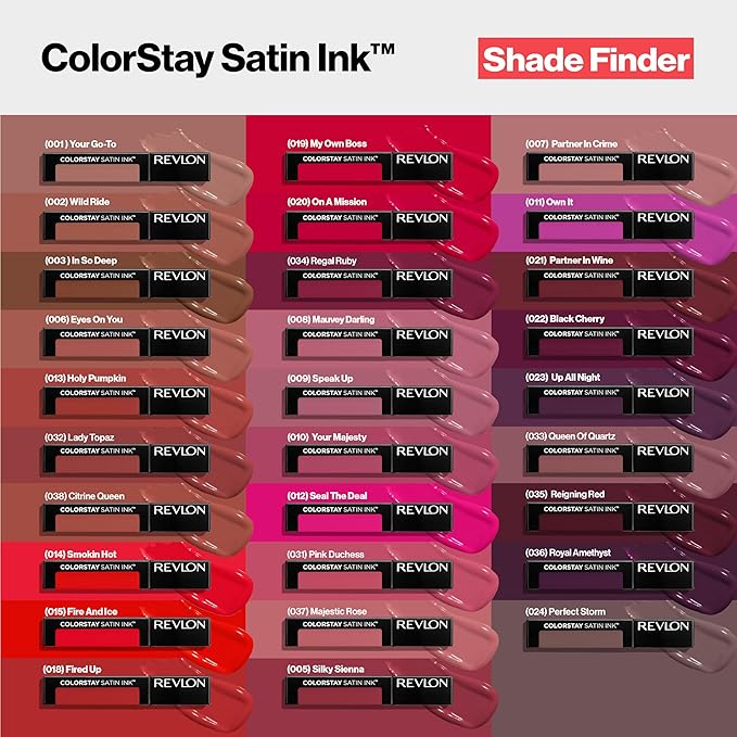 REVLON ColorStay Satin Ink Crown Jewels Liquid Lipstick, Longlasting & Waterproof Lipcolor, Moisturizing Creamy Formula Infused with Black Currant Seed Oil, 038 Citrine Queen, 0.17 fl oz.
