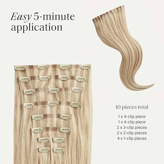 Luxy 100% Remy Human Hair - Seamless Clip-In Hair Extensions - Multi-Dimensional Color for Natural Blending, Adds Volume & Length 180 grams 20" Dimensional Beige Blonde